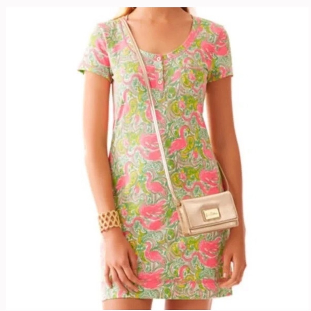 Lilly Pulitzer Britton Hot Wings flamingo print short sleeve Henley dress XS
